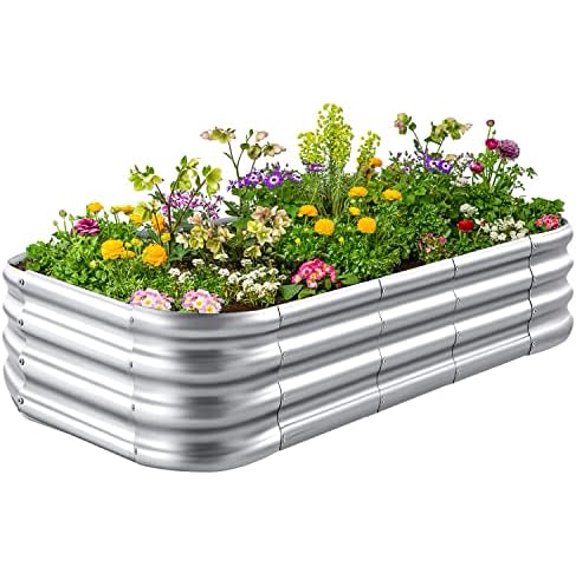 Raised Garden Beds Outdoor 841 Ft DIY Galvanized for Vegetables 12-in-1 Modular Metal Bed Kit Gardening Planters, Sliver 03$$Garden & Patio