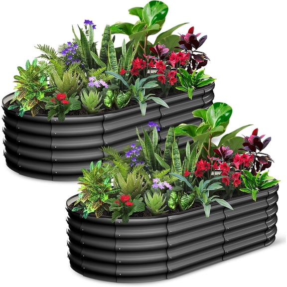 GOGRANT Raised Garden Bed Kit Outdoor Steel Gray