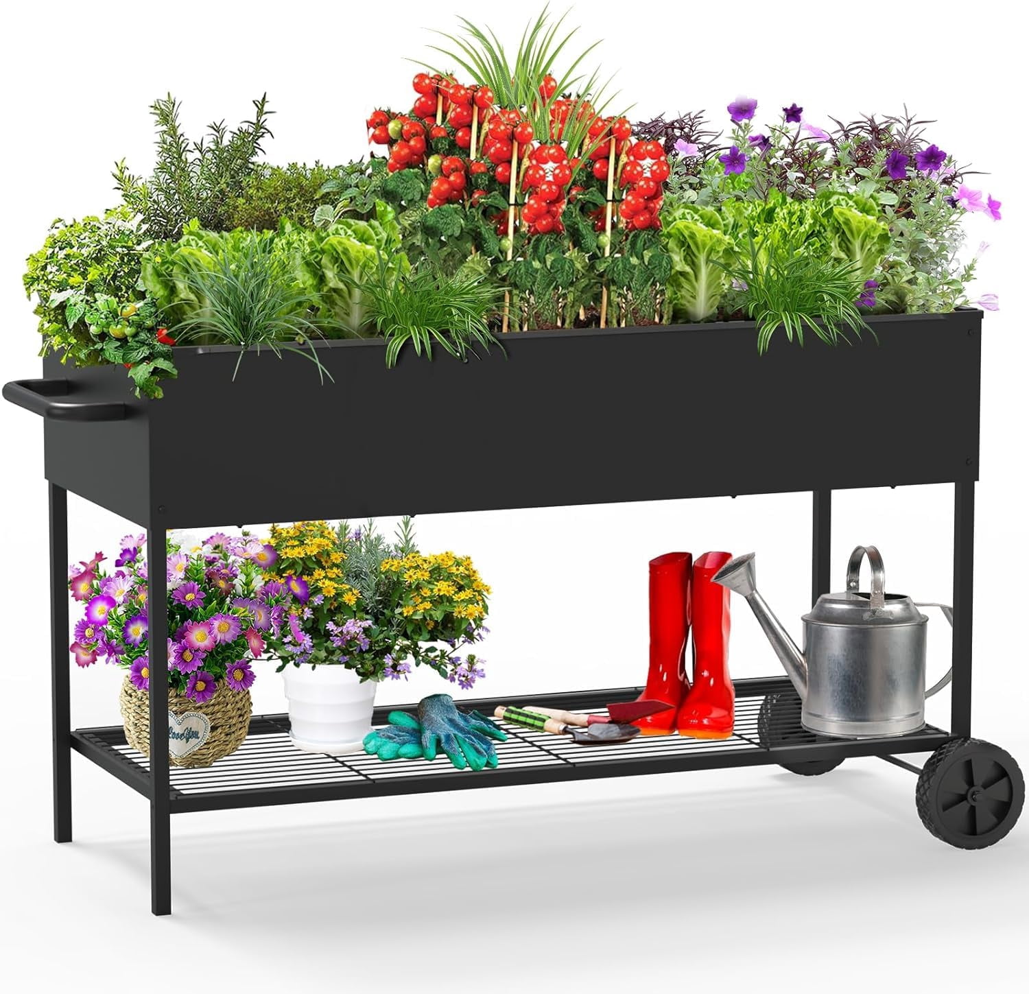 Yacona Metal Raised Garden Bed with Wheels, Outdoor Planter Boxes for Vegetables and Flowers, 51×26×32in, Black