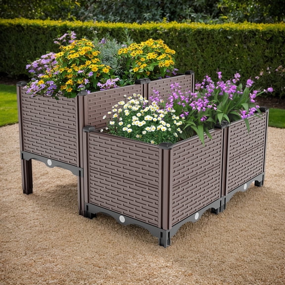 Raised Garden Beds Outdoor, Polypropylene Planter Boxes Outdoor for Vegetables, Flowers, Herbs, Garden Box with Drain Outlet, Heat and Frost Resistance Planters, 440lb Capacity, 31.5x31.5x19.6 in