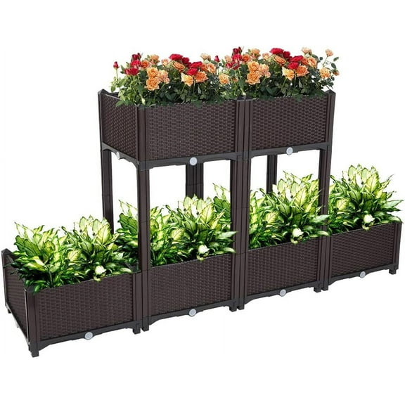 Raised Garden Beds, Planter Box, Self-Watering Plastic Planter for Indoor Outdoor Vegetables, Fruits, , Flowers (6 Pcs)