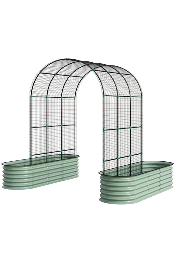 Raised Garden Beds Set with Arch Trellis, Climbing Net, Galvanized Planter Box for Climbing Vegetables Flowers Herbs