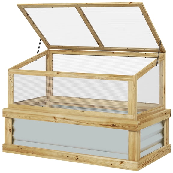 Raised Garden Flower Bed Kit with Lean-to Greenhouse, Wooden Cold Frame Planter, 41" x 22.5" x 28.25", Natural