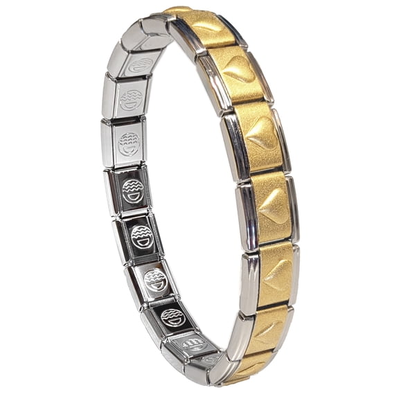 Dolceoro Raised Gold Heart, Italian Starter Modular Charm Bracelet - Stainless Steel - 18 Links - SB-008