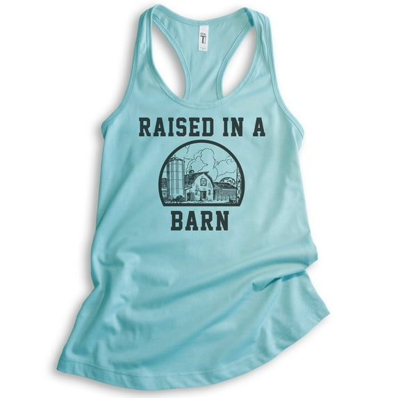 Raised In A Barn Tank Top, Ladies Racerback Tank Top, Farm Tank, Farmer Tank, Farm Girl Tank, Cancun, Large