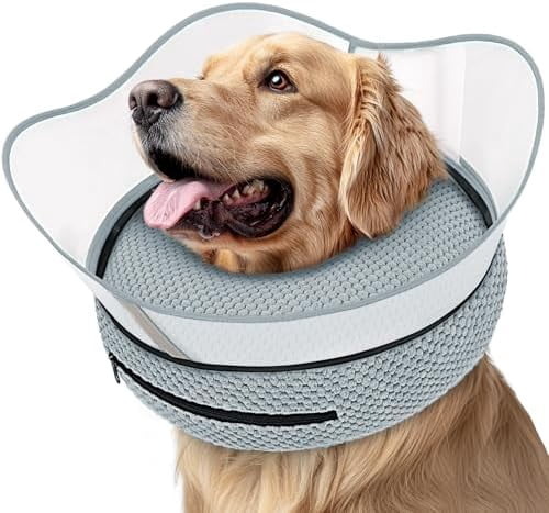 Raised Inflatable Dog Cone Alternative Collars for After Surgery, Dog Donut Collar After Surgery, Soft Pet Cone for Small Medium Large Dogs to Stop Licking Grey,S(Neck 7"-9.5")