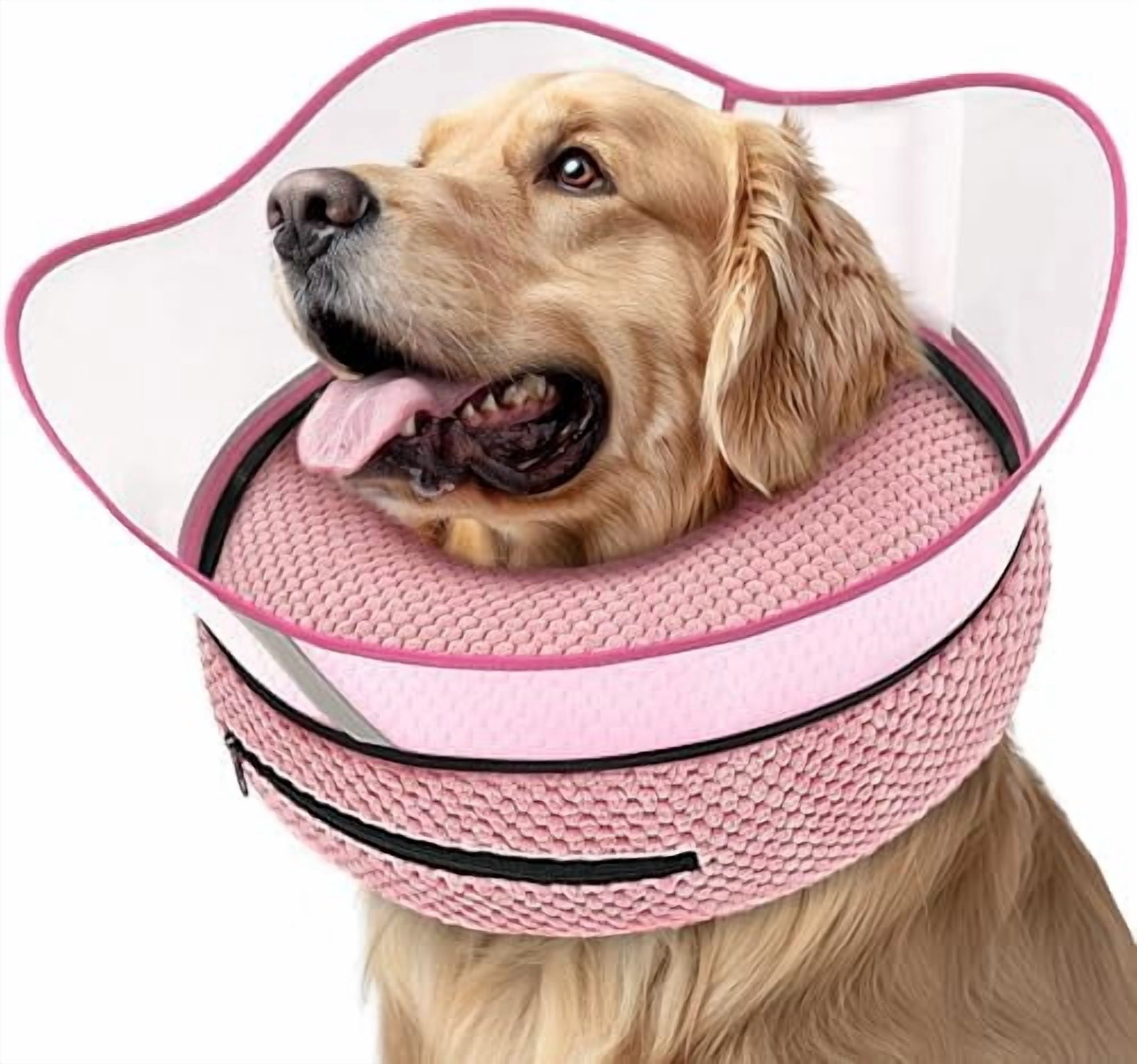 Raised Inflatable Dog Cone Alternative Collars for After Surgery, Dog Donut Collar After Surgery, Soft Pet Cone for Small Medium Large Dogs to Stop Licking Pink,M(Neck 9"-12.5")
