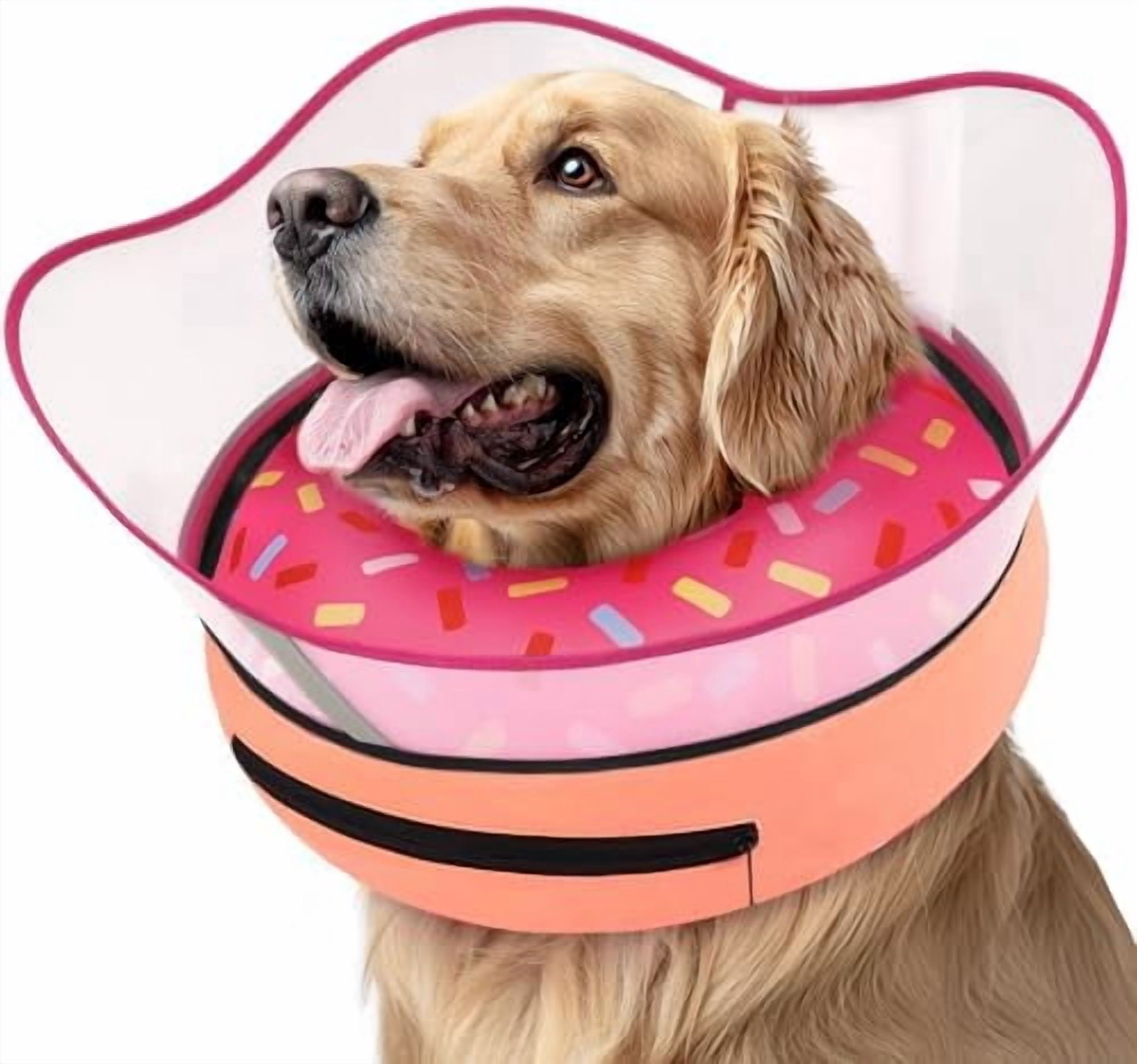 Raised Inflatable Dog Cone Collar to Stop Licking, Soft Dog Cone Alternative After Surgery, Doggie Neck Donut Collar for Small Medium Large Dogs Donut Pink,XXL(Neck 18.5"-23.5")