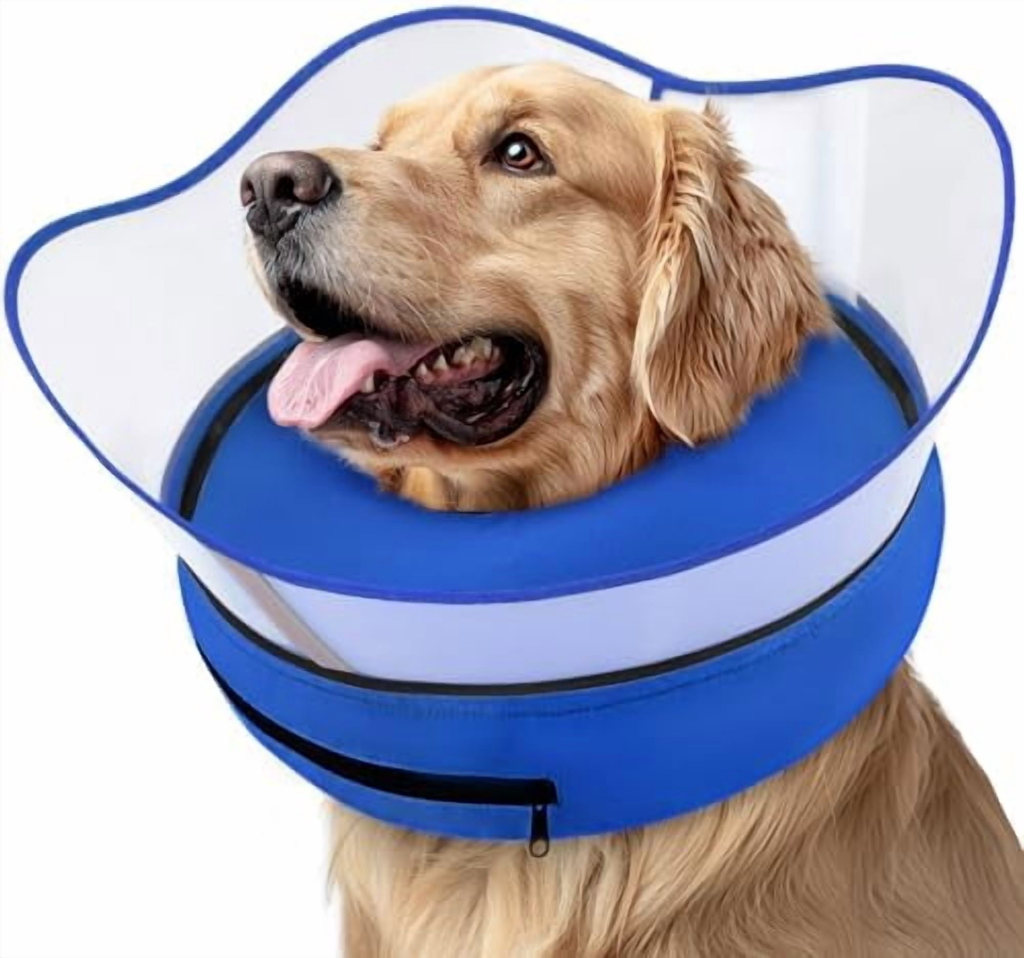 Raised Inflatable Dog Cone Collar to Stop Licking, Soft Dog Cone Alternative After Surgery, Pet Neck Donut Collar for Small Medium Large Dogs Solid Blue,L(Neck 12"-16")