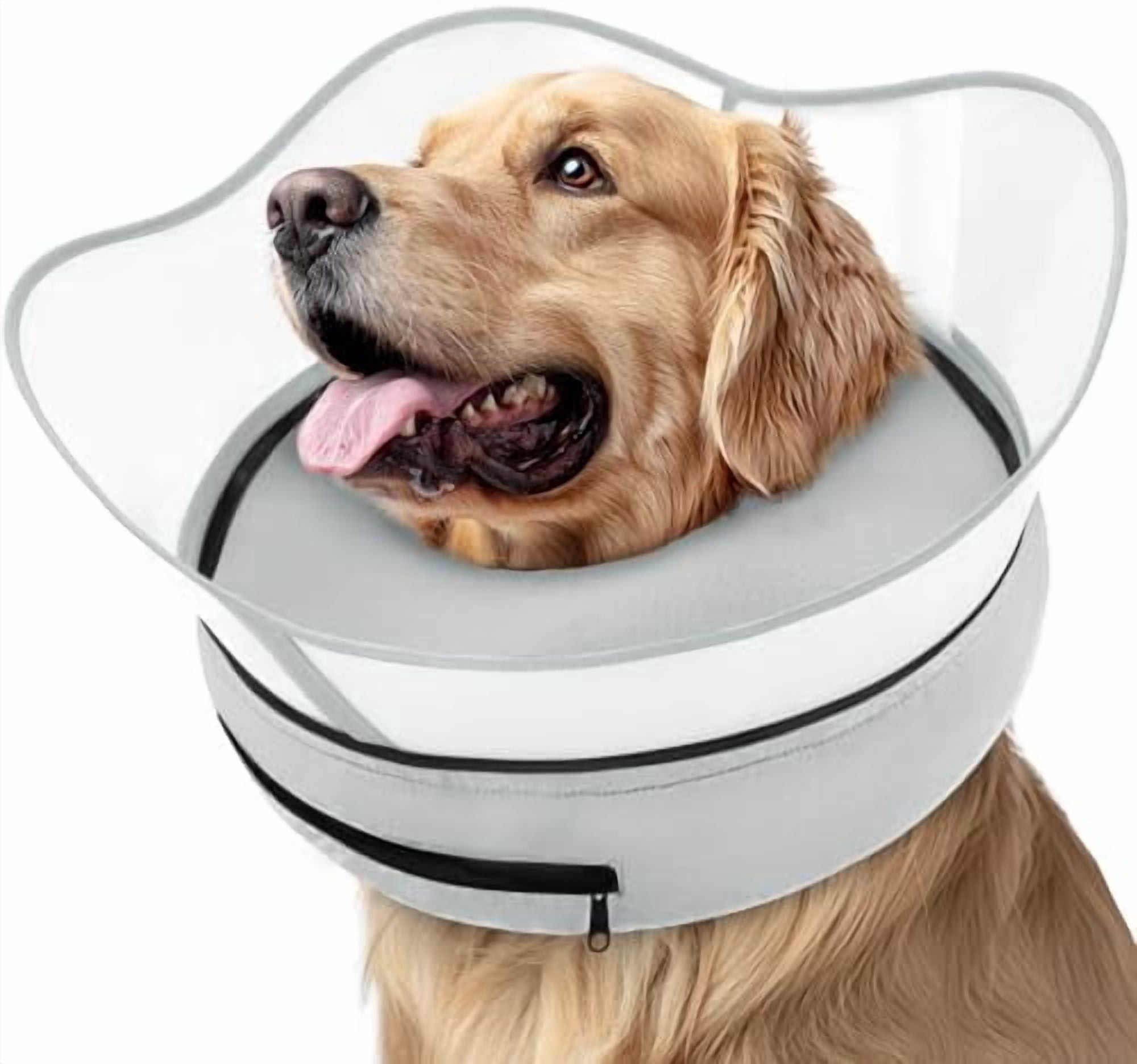 Raised Inflatable Dog Cone Collar to Stop Licking, Soft Dog Cone Alternative After Surgery, Pet Neck Donut Collar for Small Medium Large Dogs Solid Grey,XXL(Neck 18.5"-23.5")