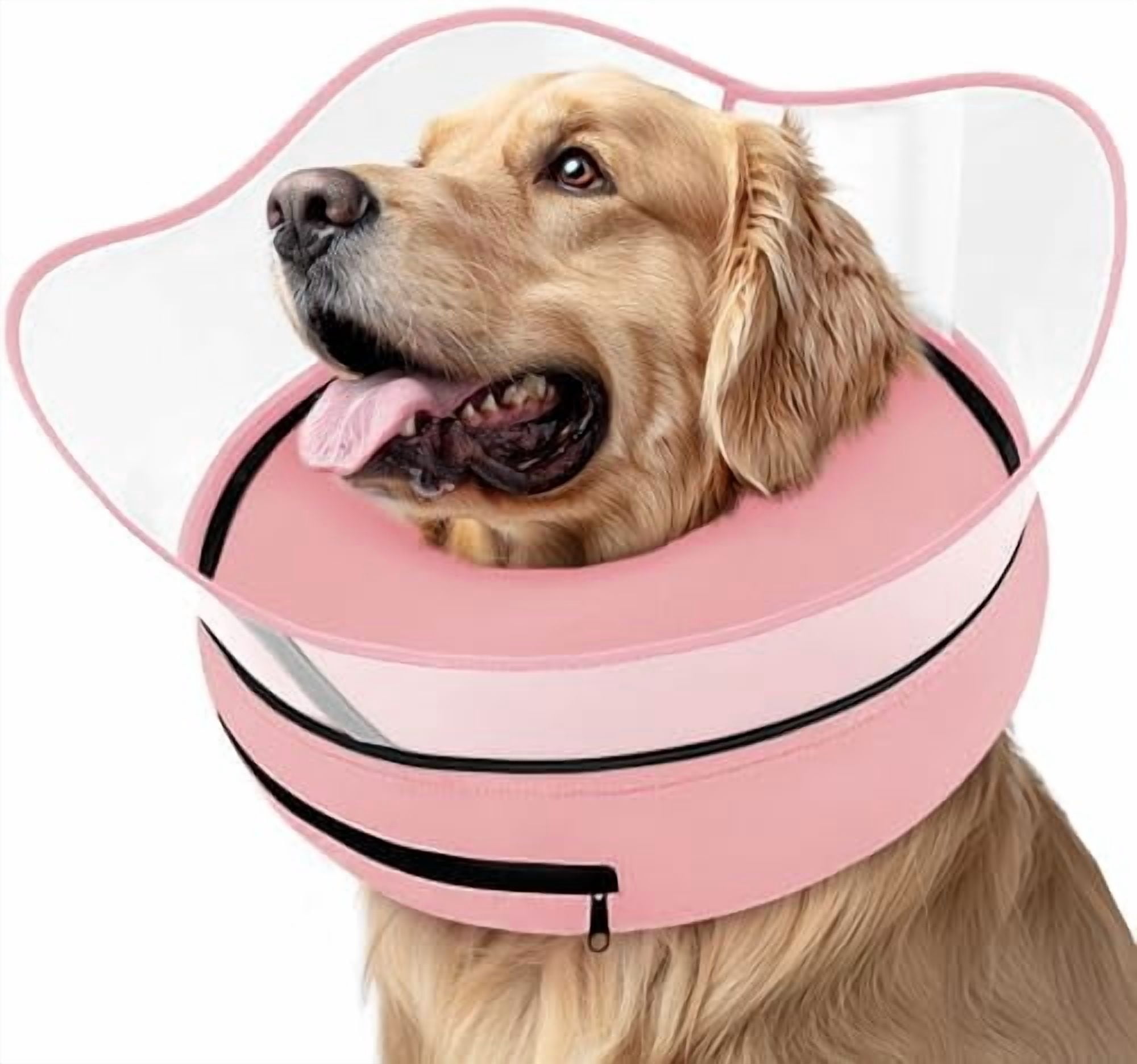 Raised Inflatable Dog Cone Collar to Stop Licking, Soft Dog Cone Alternative After Surgery, Pet Neck Donut Collar for Small Medium Large Dogs Solid Pink,S(Neck 7"-9.5")