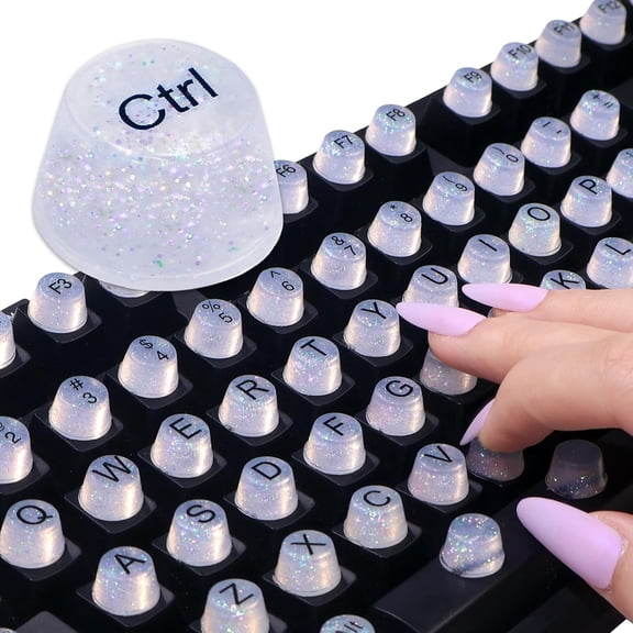 Raised Keyboard Stickers for Long Nails, Bling Keyboard Bubbles for Women with Letters, Soft Silicone Nail Art Typing Keycaps for Desktops (Clear, 128pcs)