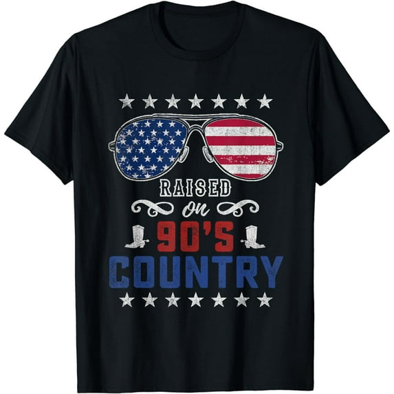 Raised On 90's Country Music Funny Aviator Sunglasses Flag T-Shirt