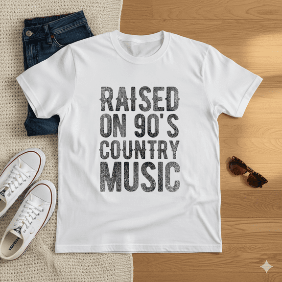 Raised On 90s Country Music Funny Distressed Cowboy Unisex T-Shirt, up to Size 5XL