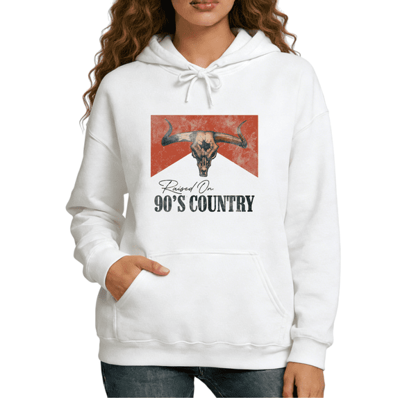 Raised On 90s Country Print Hoodie Sweatshirt Graphic Sweatshirt White Western Music Gift S-2XL Womens Tops