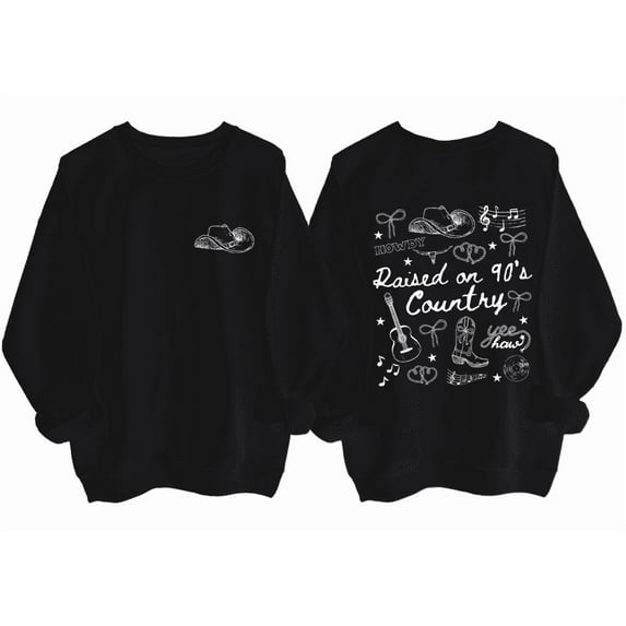 Raised On 90s Country Sweatshirt Womens: Country Concert Outfits 90s Music Sweatshirt Vintage Graphic Long Sleeve Tee