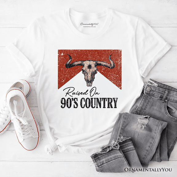 Raised On 90s Country T-Shirt, Vintage Bull Skull Tee