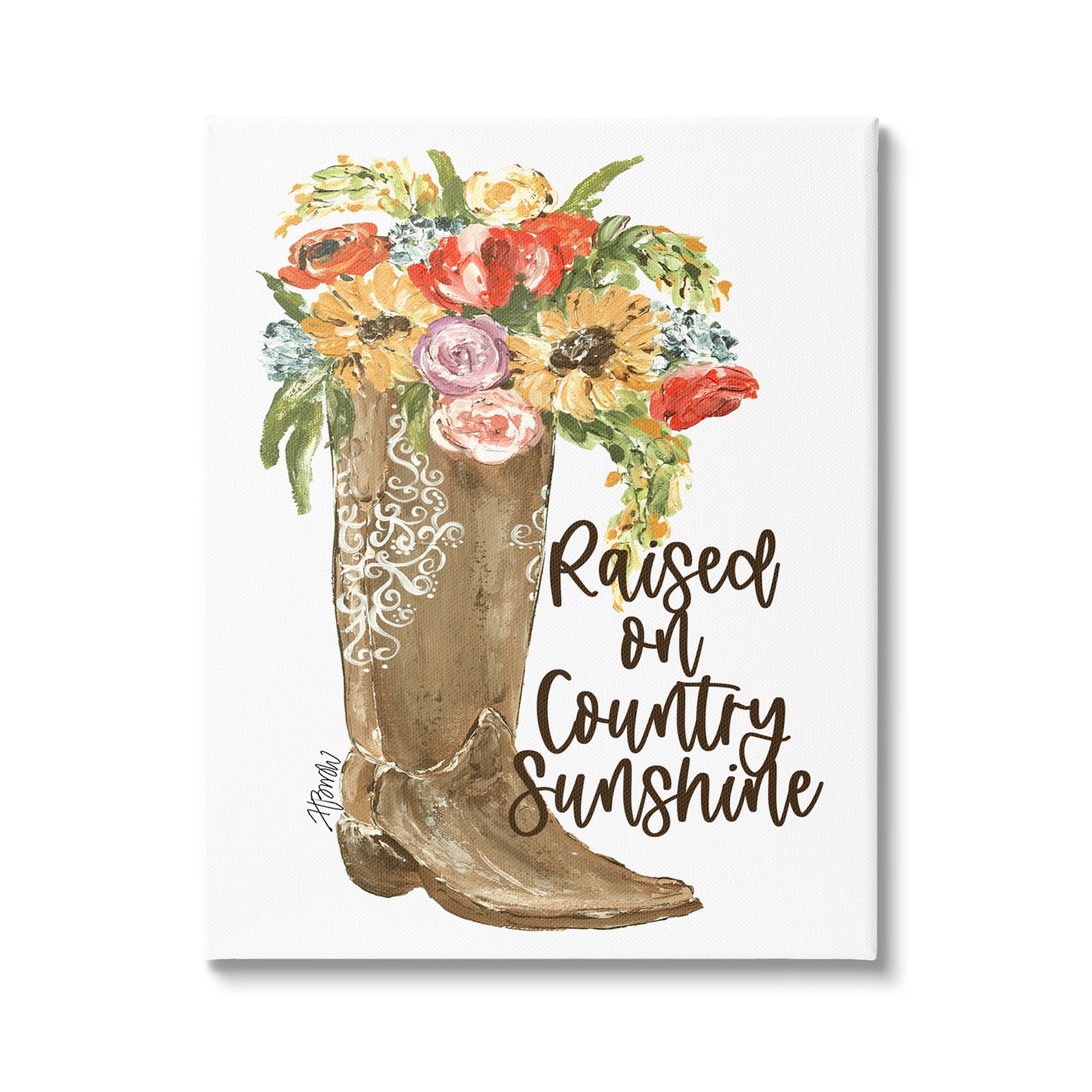 Raised On Country Sunshine Bouquet Botanical & Floral Graphic Art Gallery Wrapped Canvas Print Wall Art