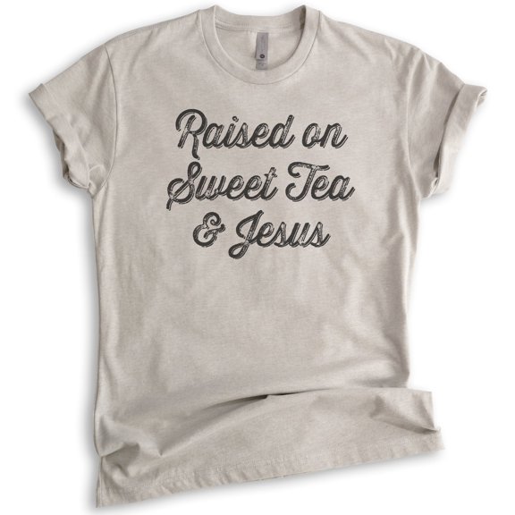 Raised On Sweet Tea & Jesus Shirt, Unisex Women's Men's Shirt, Christian Shirt, Jesus Shirt, Religious Tee, Light Silk Gray, X-Small
