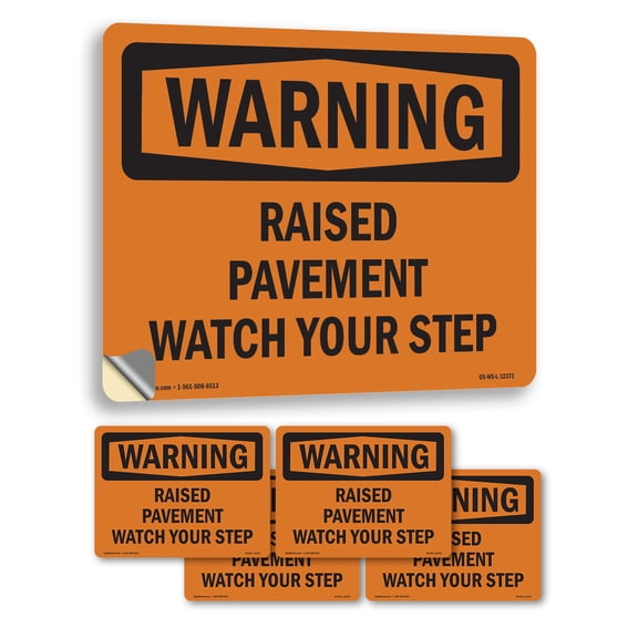 Raised Pavement Watch Your Step OSHA WARNING Vinyl Decal Label 7 Inch x 5 Inch - 5 Pack