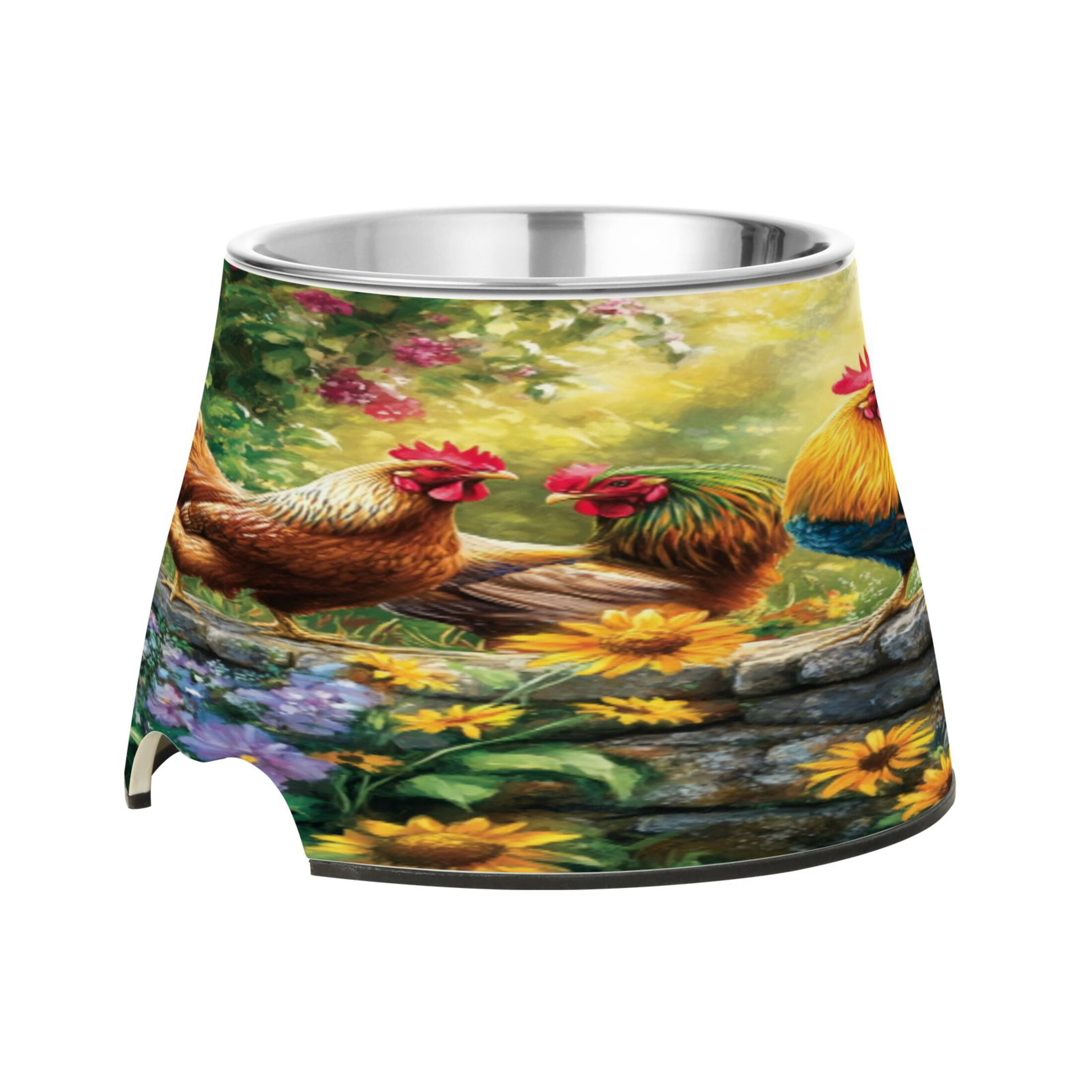 Raised Pet Bowl with Removable Stainless Steel Insert Anti-Slip No-Tip Dog Bowl for Small to Medium Pets Beautiful Rooster