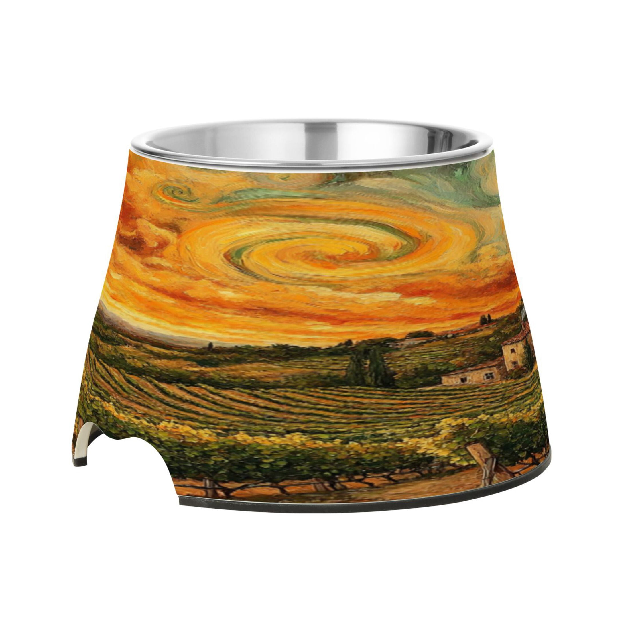 Raised Pet Bowl with Removable Stainless Steel Insert Anti-Slip No-Tip Dog Bowl for Small to Medium Pets Beautiful Vineyard
