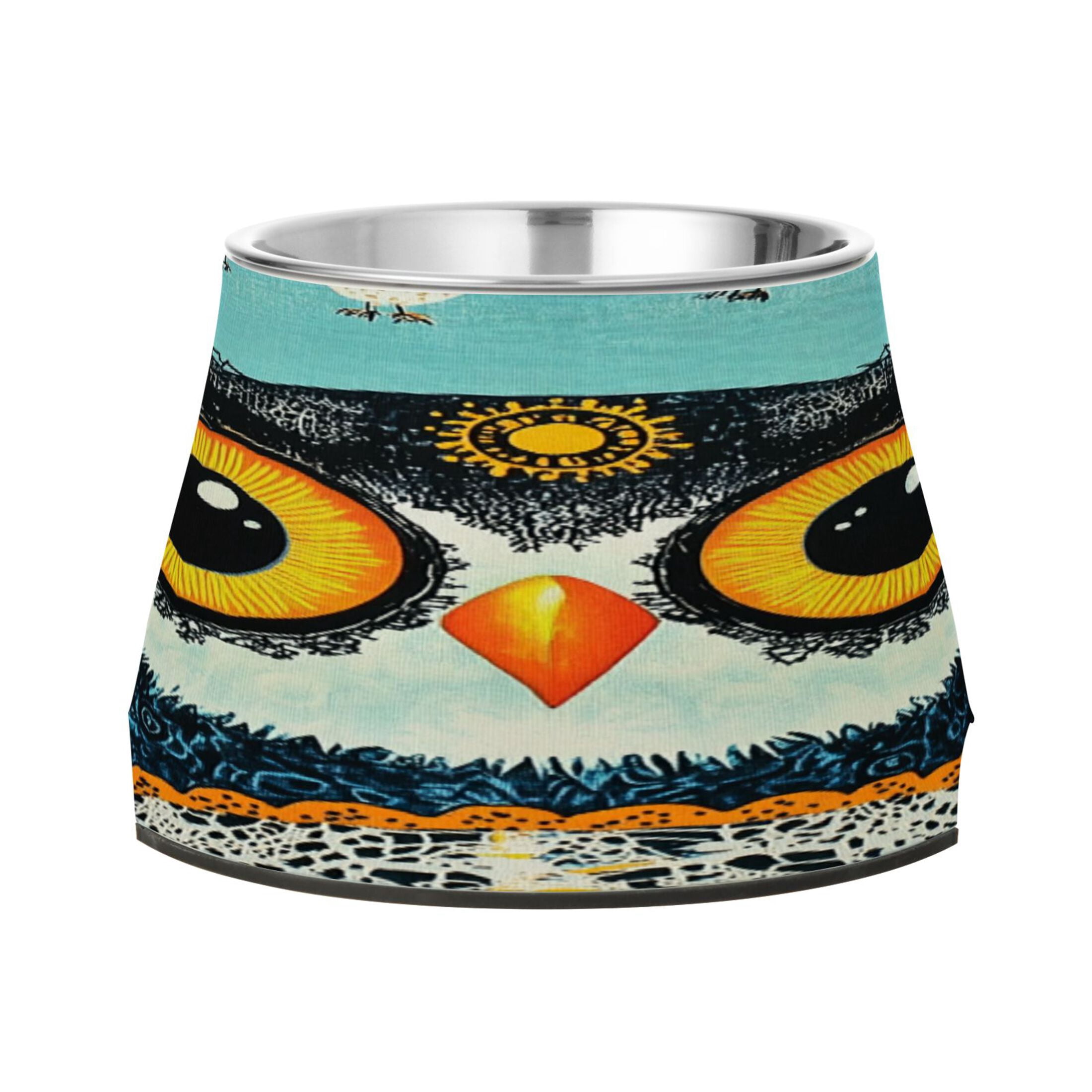 Raised Pet Bowl with Removable Stainless Steel Insert Anti-Slip No-Tip Dog Bowl for Small to Medium Pets Big Head Owl
