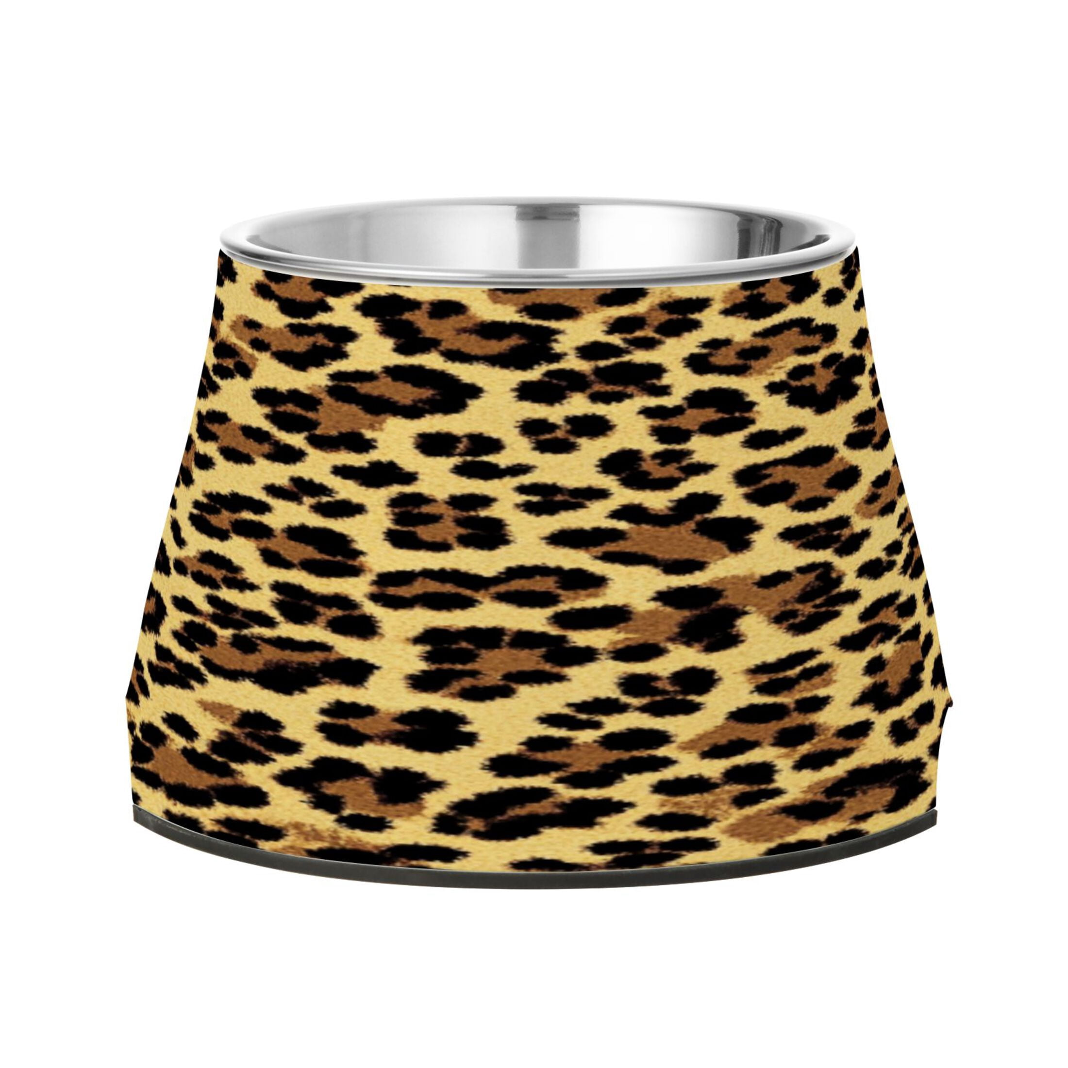 Raised Pet Bowl with Removable Stainless Steel Insert Anti-Slip No-Tip Dog Bowl for Small to Medium Pets Brown Leopard