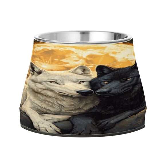 Raised Pet Bowl with Removable Stainless Steel Insert Anti-Slip No-Tip Dog Bowl for Small to Medium Pets Cozy Two Wolves