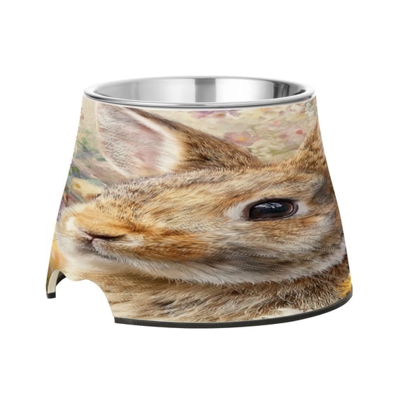 Raised Pet Bowl with Removable Stainless Steel Insert Anti-Slip No-Tip Dog Bowl for Small to Medium Pets Cute Easter Rabbit