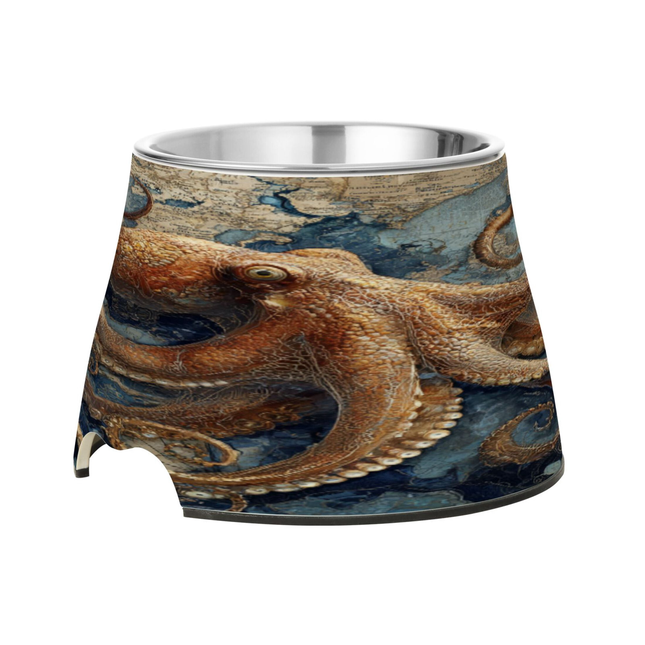 Raised Pet Bowl with Removable Stainless Steel Insert Anti-Slip No-Tip Dog Bowl for Small to Medium Pets Deep Sea Octopus