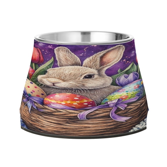 Raised Pet Bowl with Removable Stainless Steel Insert Anti-Slip No-Tip Dog Bowl for Small to Medium Pets Easter Rabbit Purple Pattern