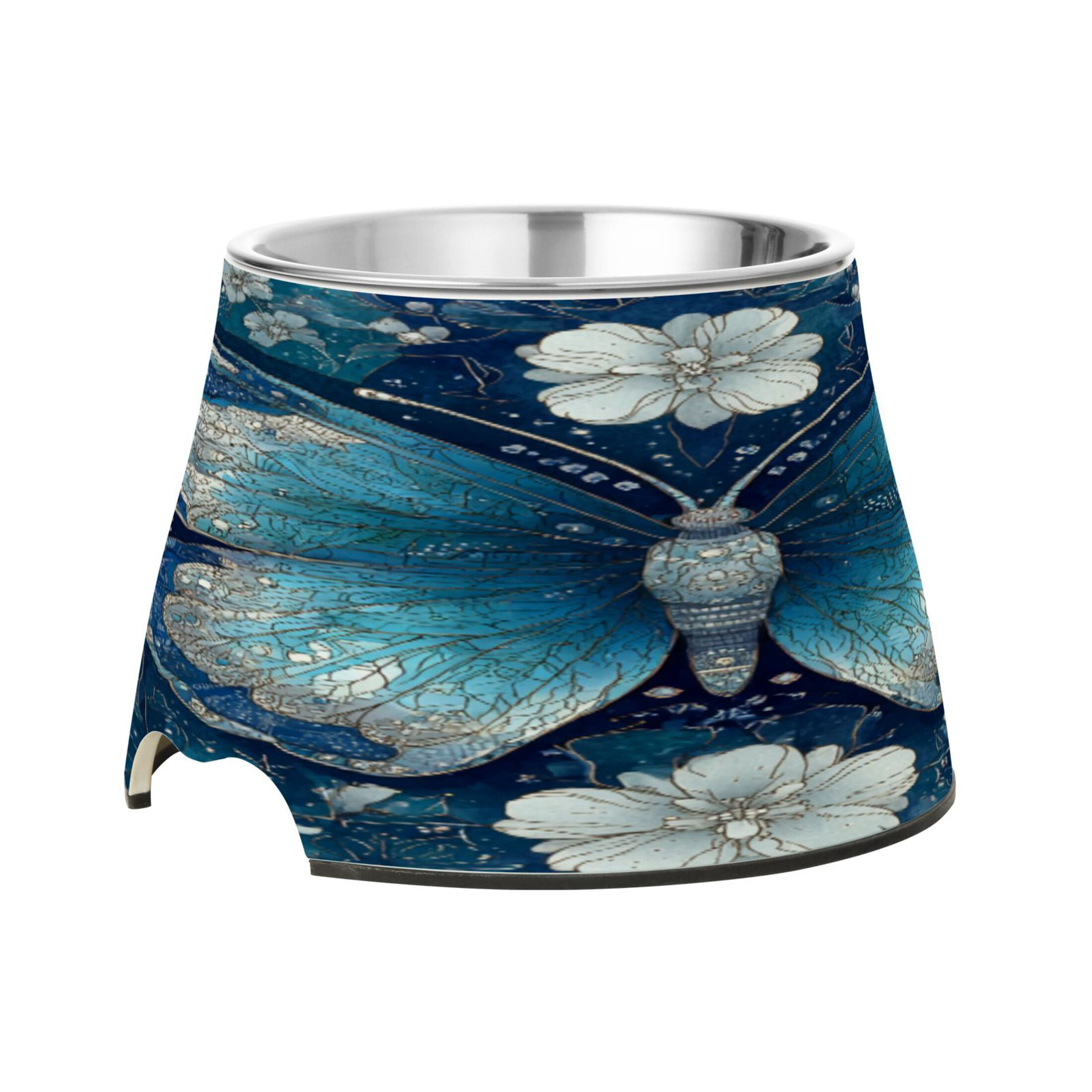 Raised Pet Bowl with Removable Stainless Steel Insert Anti-Slip No-Tip Dog Bowl for Small to Medium Pets Flower Large Butterfly