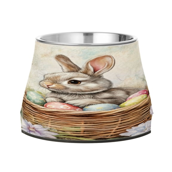 Raised Pet Bowl with Removable Stainless Steel Insert Anti-Slip No-Tip Dog Bowl for Small to Medium Pets Gray Easter Rabbit