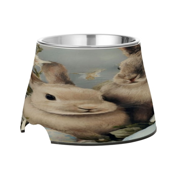 Raised Pet Bowl with Removable Stainless Steel Insert Anti-Slip No-Tip Dog Bowl for Small to Medium Pets Grey Rabbit Nest