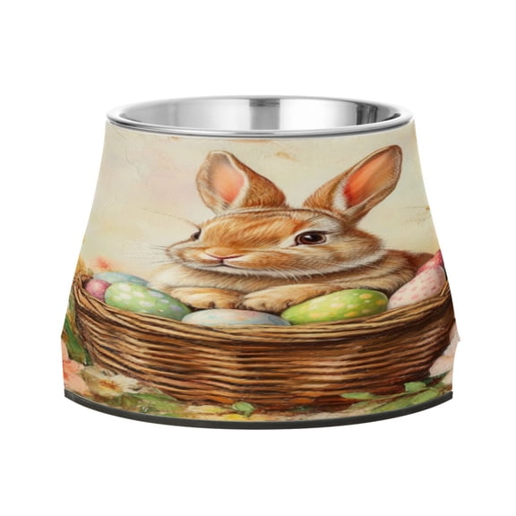 Raised Pet Bowl with Removable Stainless Steel Insert Anti-Slip No-Tip Dog Bowl for Small to Medium Pets Orange Easter Rabbit