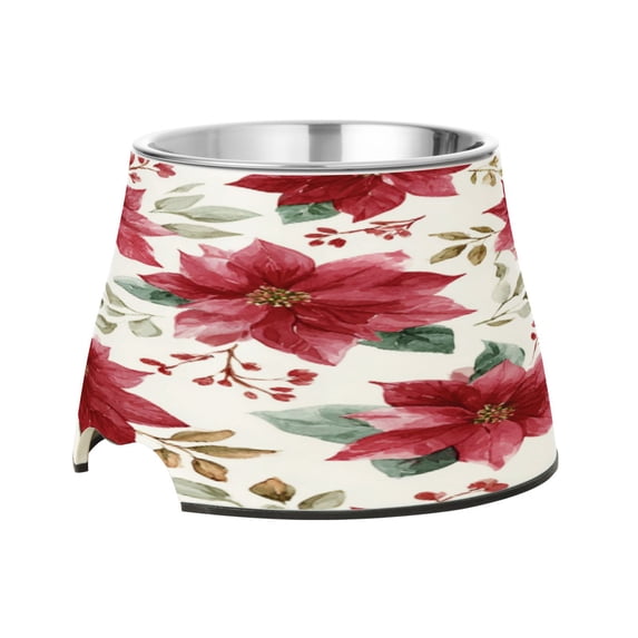 Raised Pet Bowl with Removable Stainless Steel Insert Anti-Slip No-Tip Dog Bowl for Small to Medium Pets Poinsettia Flowers