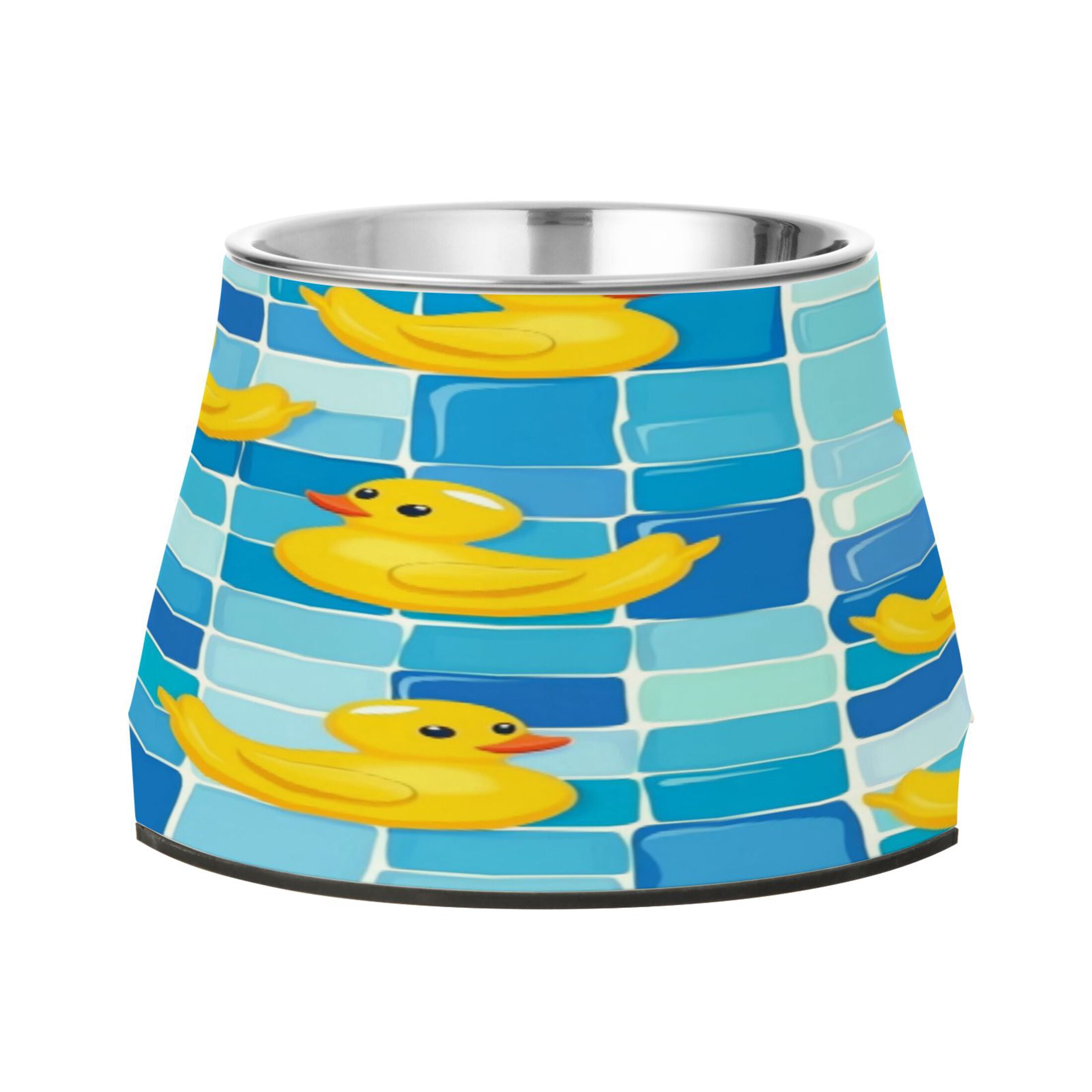 Raised Pet Bowl with Removable Stainless Steel Insert Anti-Slip No-Tip Dog Bowl for Small to Medium Pets Tile Yellow Duck