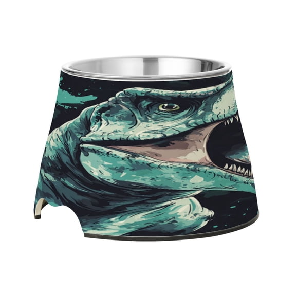 Raised Pet Bowl with Removable Stainless Steel Insert Anti-Slip No-Tip Dog Bowl for Small to Medium Pets Tyrannosaurus Rex
