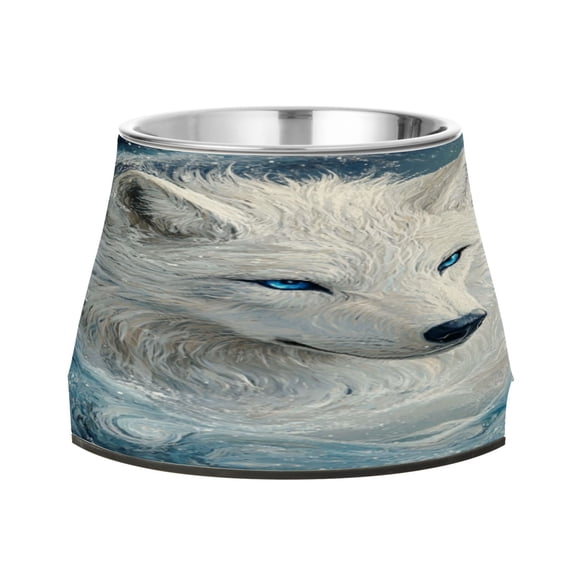 Raised Pet Bowl with Removable Stainless Steel Insert Anti-Slip No-Tip Dog Bowl for Small to Medium Pets White Wolf with Blue Eyes