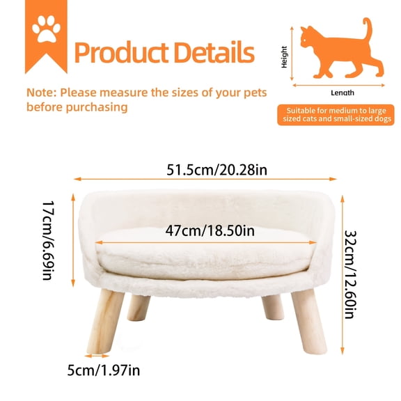 Raised Pet Sofa Bed | Dog Cat Couch Lounge 3-Legged Stool with Removeable Padded Cushion, Detachable, Assembled, for Small Dogs by Wisfor