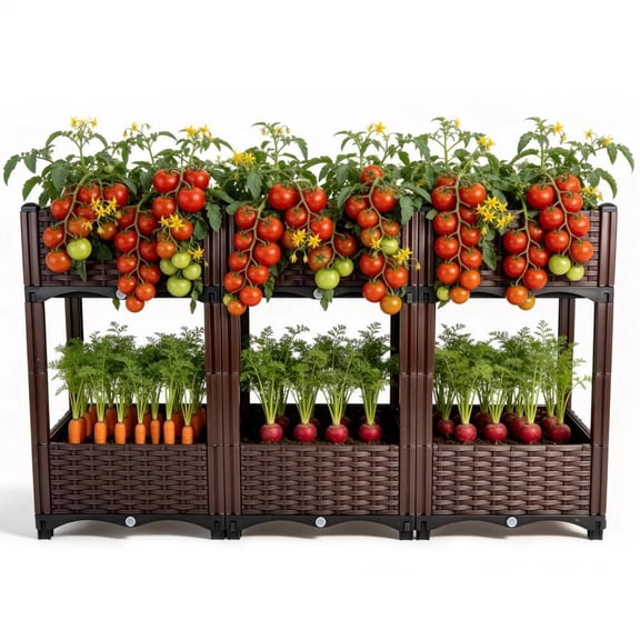 Raised Planter Box with Divider and Drain Outlet, Outdoor Flower Box for Garden Patio Deck, Elevated Bed for Vegetables and Herbs, 47.2"L x 15.7"W