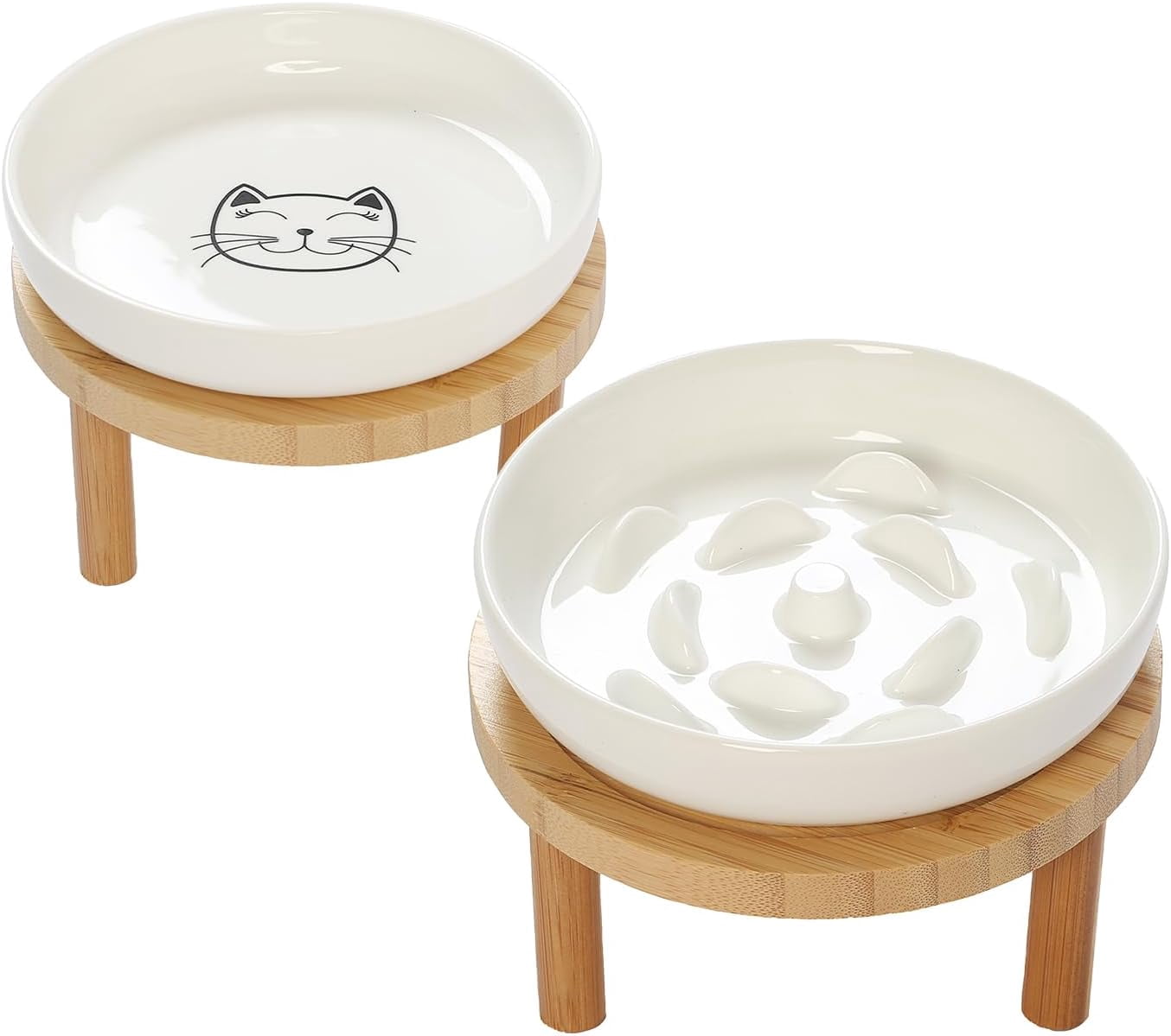 Detachable Elevated Slow Feeder Cat Bowl - 7\" Wide, Tilted Design To Prevent Vomiting & Whisker Fatigue