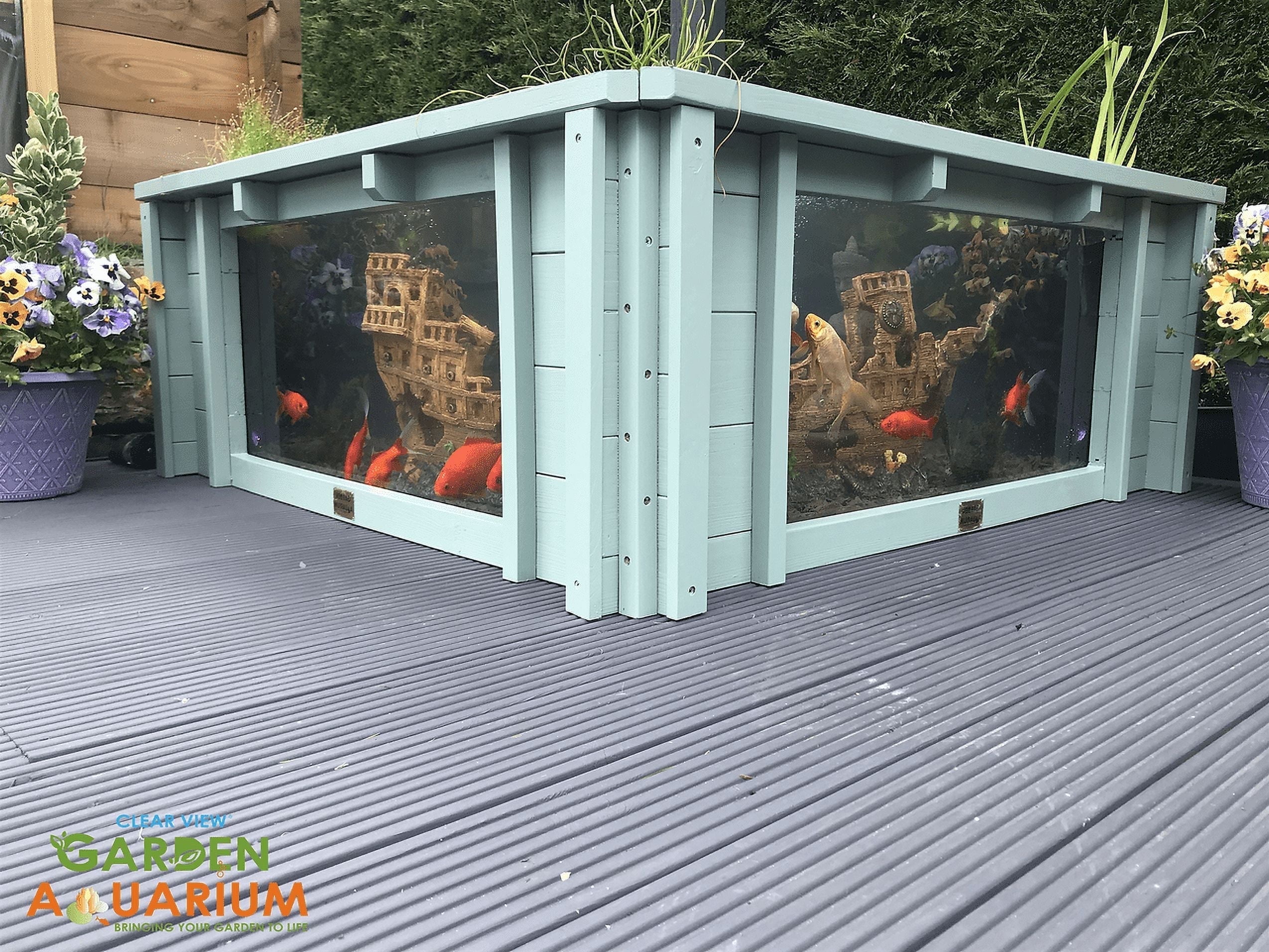 Raised Square Wood Pond with Large Windows Lotus Clear View Garden Aquarium in Green - 172 Gallons