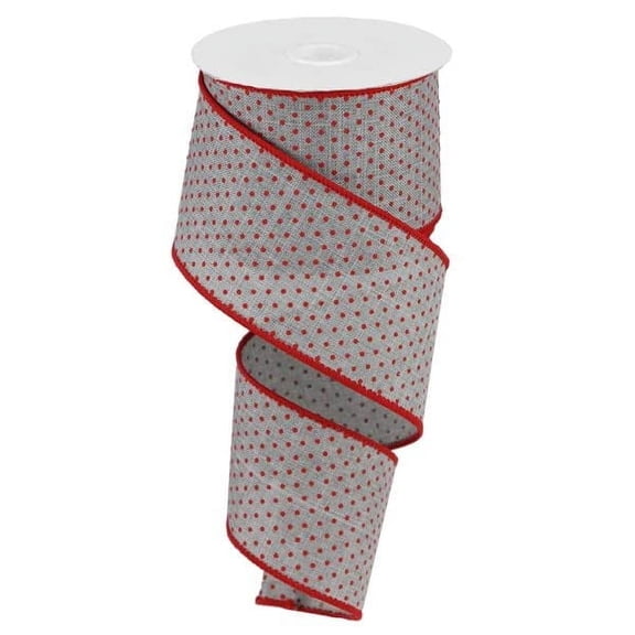 Raised Swiss Polka Dots Wired Ribbon, 2.5 Inches x 10 Yards Grey Red