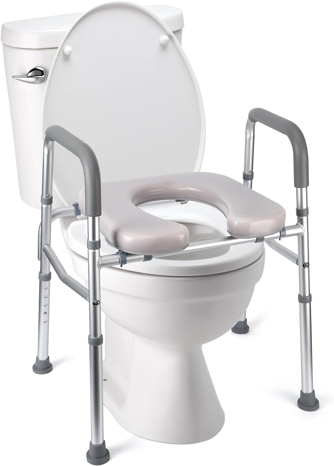 Luku 350LB White Aluminum Raised Toilet Seat with Assist Frame