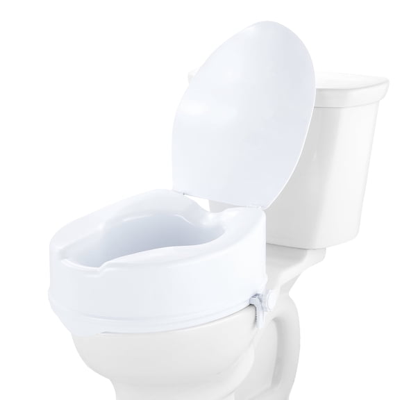 Raised Toilet Seat, Elevates 5" High, Supports up to 300 lbs, Universal Fit Toilet Seat Booster, Screw Rod Securing, Includes Toilet Seat, Ideal for Seniors, Disabled Individuals