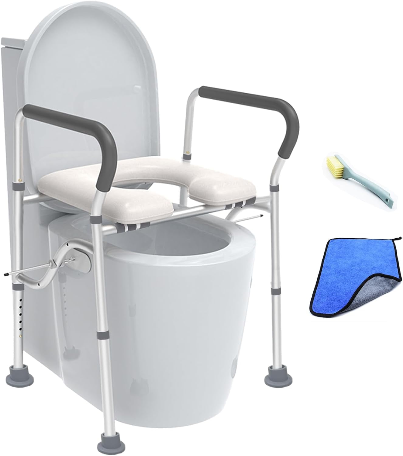 Raised Toilet Seat with Handles 450lbs, Adjustable Padded Elevated