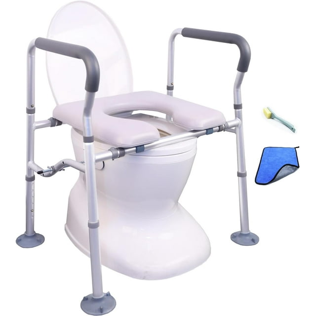 Raised Toilet Seat with Handles up to 450lbs, Wide Padded Elevated