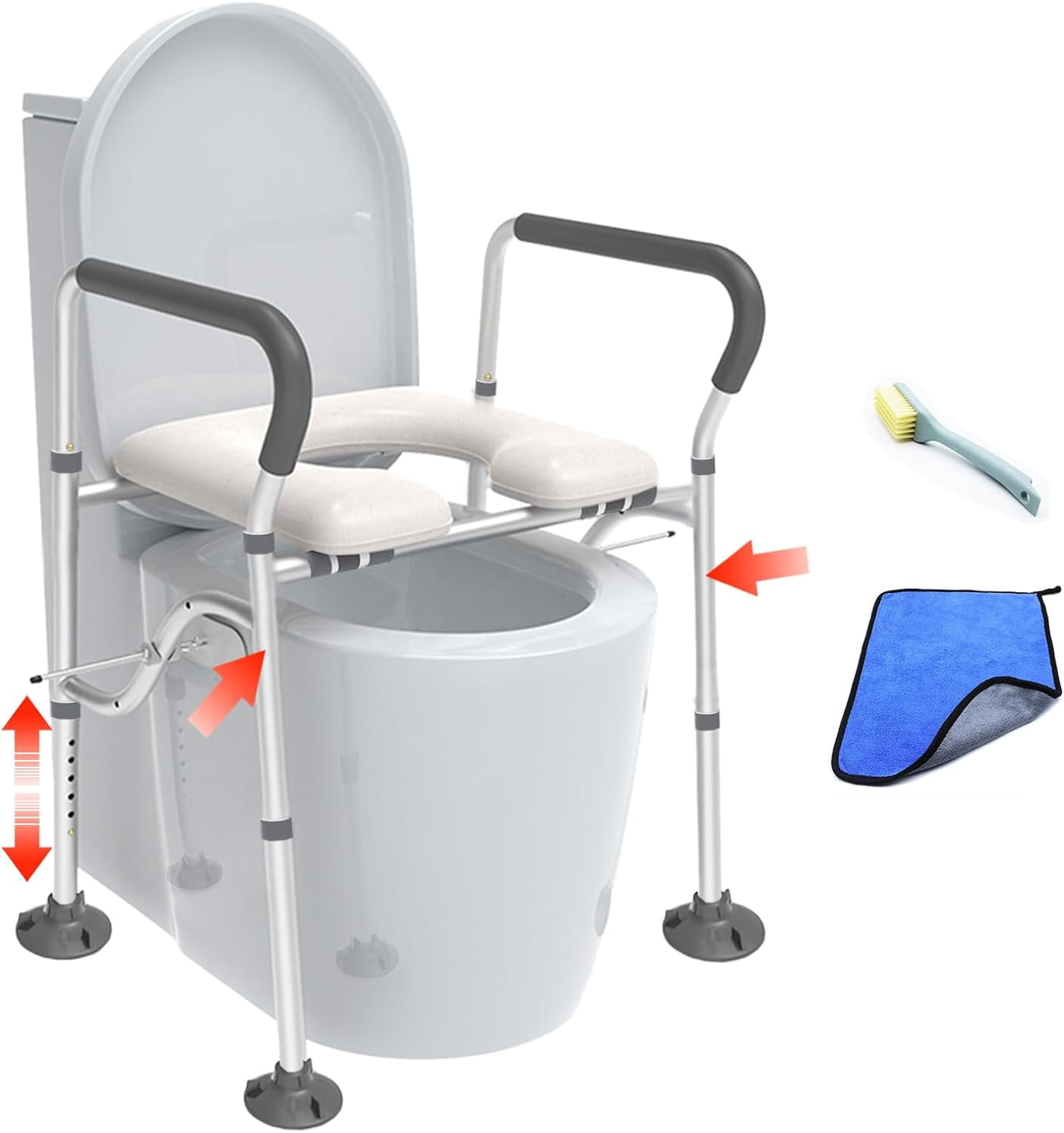 Raised Toilet Seat with Handles up to 450lbs, Wide Padded Elevated